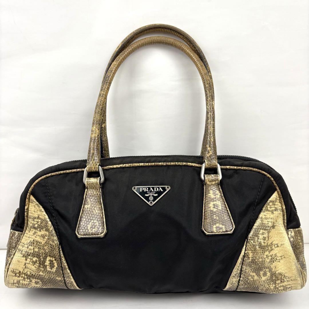 PRADA Hand Bag Tote Purse Logo Nylon Black Authentic