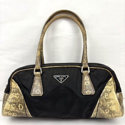PRADA Hand Bag Tote Purse Logo Nylon Black Authentic
