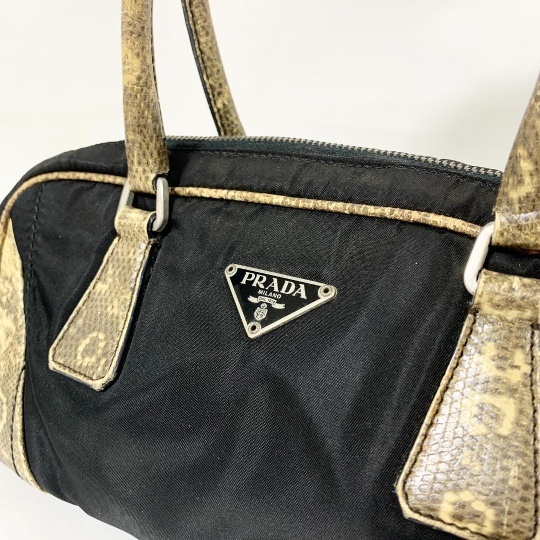 PRADA Hand Bag Tote Purse Logo Nylon Black Authentic
