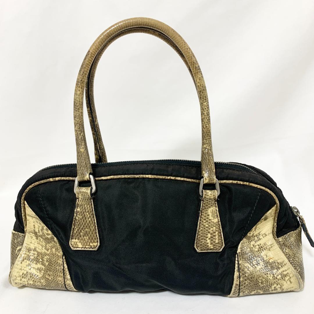 PRADA Hand Bag Tote Purse Logo Nylon Black Authentic