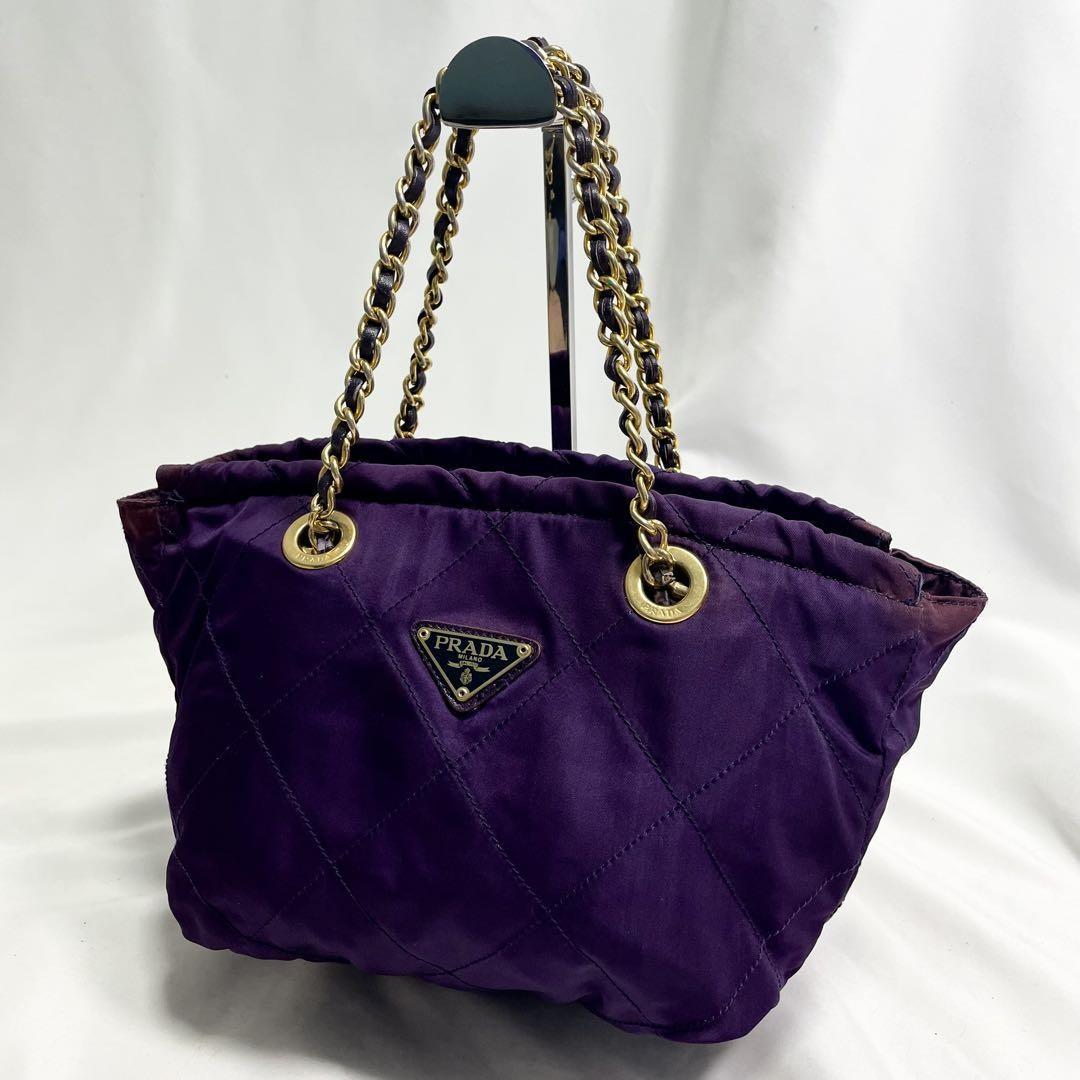 PRADA Hand Bag Tote Purse Logo Nylon Purple Authentic