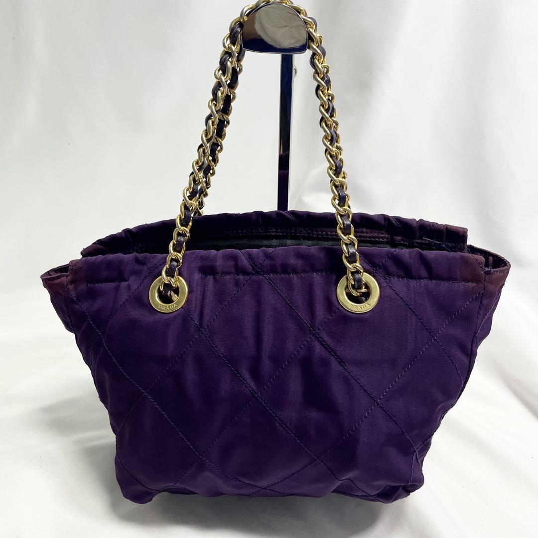 PRADA Hand Bag Tote Purse Logo Nylon Purple Authentic