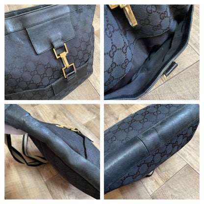 GUCCI Shoulder Bag Purse GG Canvas Leather Black Authentic