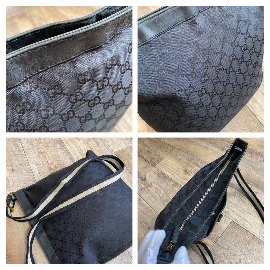 GUCCI Shoulder Bag Purse GG Canvas Leather Black Authentic