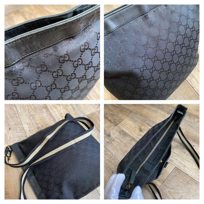 GUCCI Shoulder Bag Purse GG Canvas Leather Black Authentic