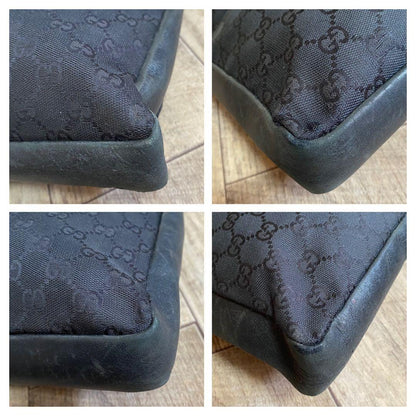 GUCCI Shoulder Bag Purse GG Canvas Leather Black Authentic