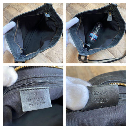 GUCCI Shoulder Bag Purse GG Canvas Leather Black Authentic