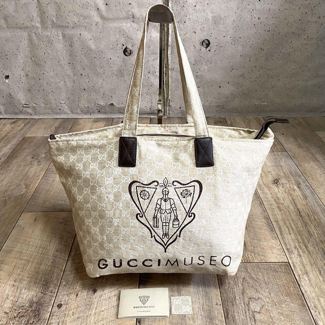 GUCCI Hand Bag Tote Purse GG Canvas Leather Beige Authentic