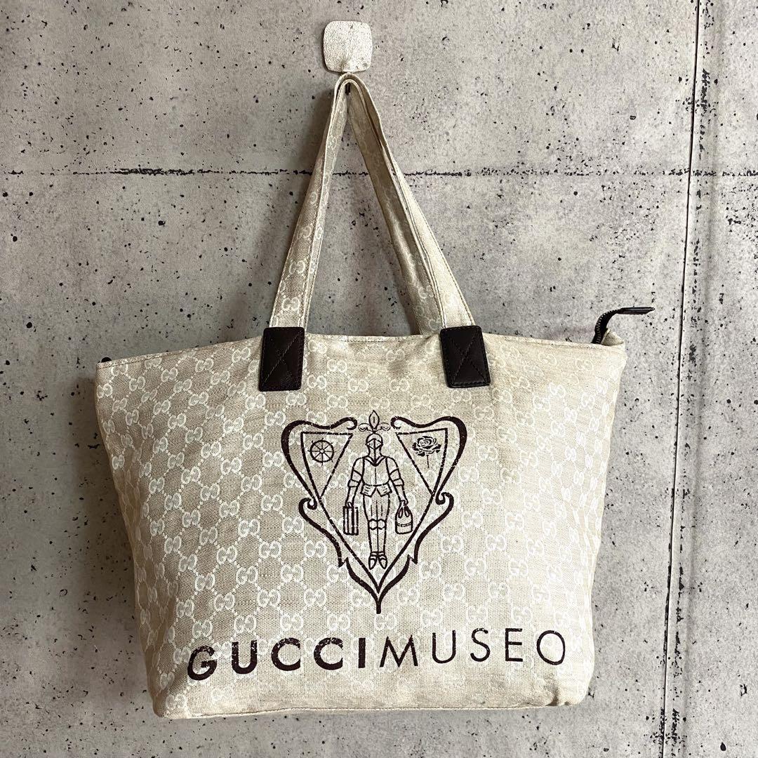 GUCCI Hand Bag Tote Purse GG Canvas Leather Beige Authentic