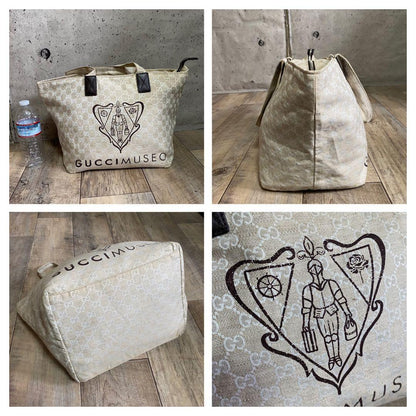 GUCCI Hand Bag Tote Purse GG Canvas Leather Beige Authentic