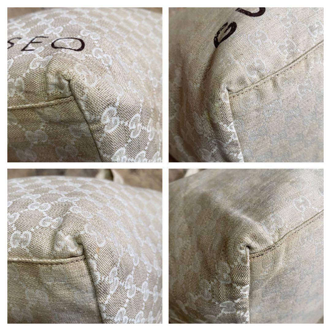 GUCCI Hand Bag Tote Purse GG Canvas Leather Beige Authentic