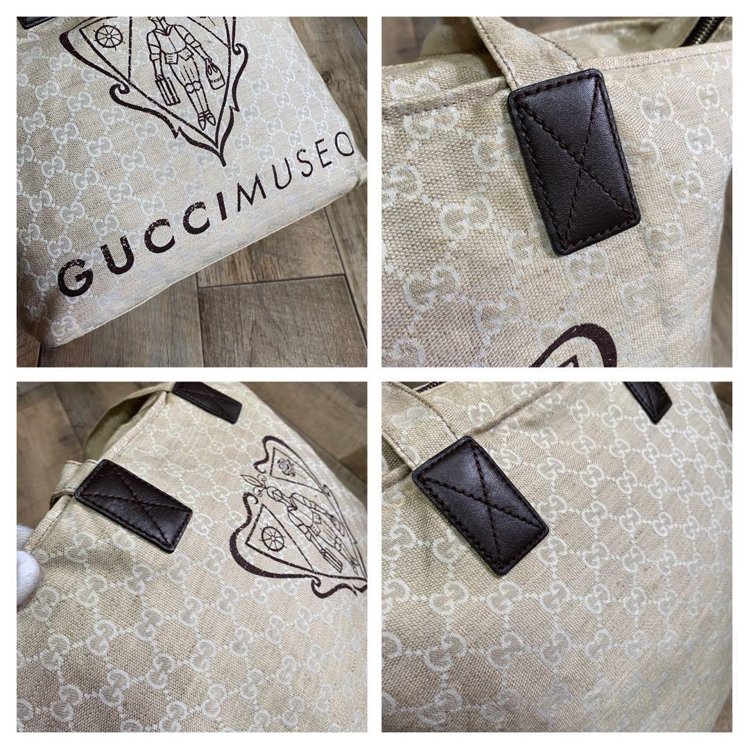 GUCCI Hand Bag Tote Purse GG Canvas Leather Beige Authentic