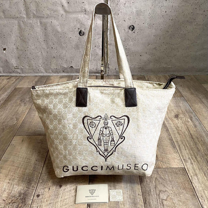 GUCCI Hand Bag Tote Purse GG Canvas Leather Beige Authentic