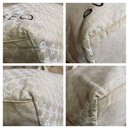 GUCCI Hand Bag Tote Purse GG Canvas Leather Beige Authentic