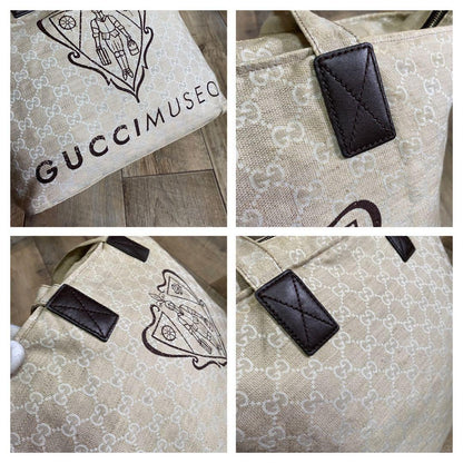 GUCCI Hand Bag Tote Purse GG Canvas Leather Beige Authentic