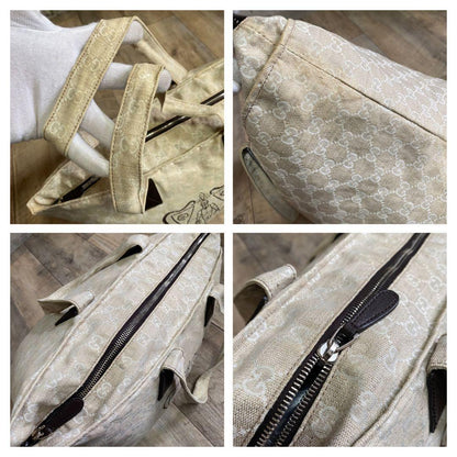 GUCCI Hand Bag Tote Purse GG Canvas Leather Beige Authentic