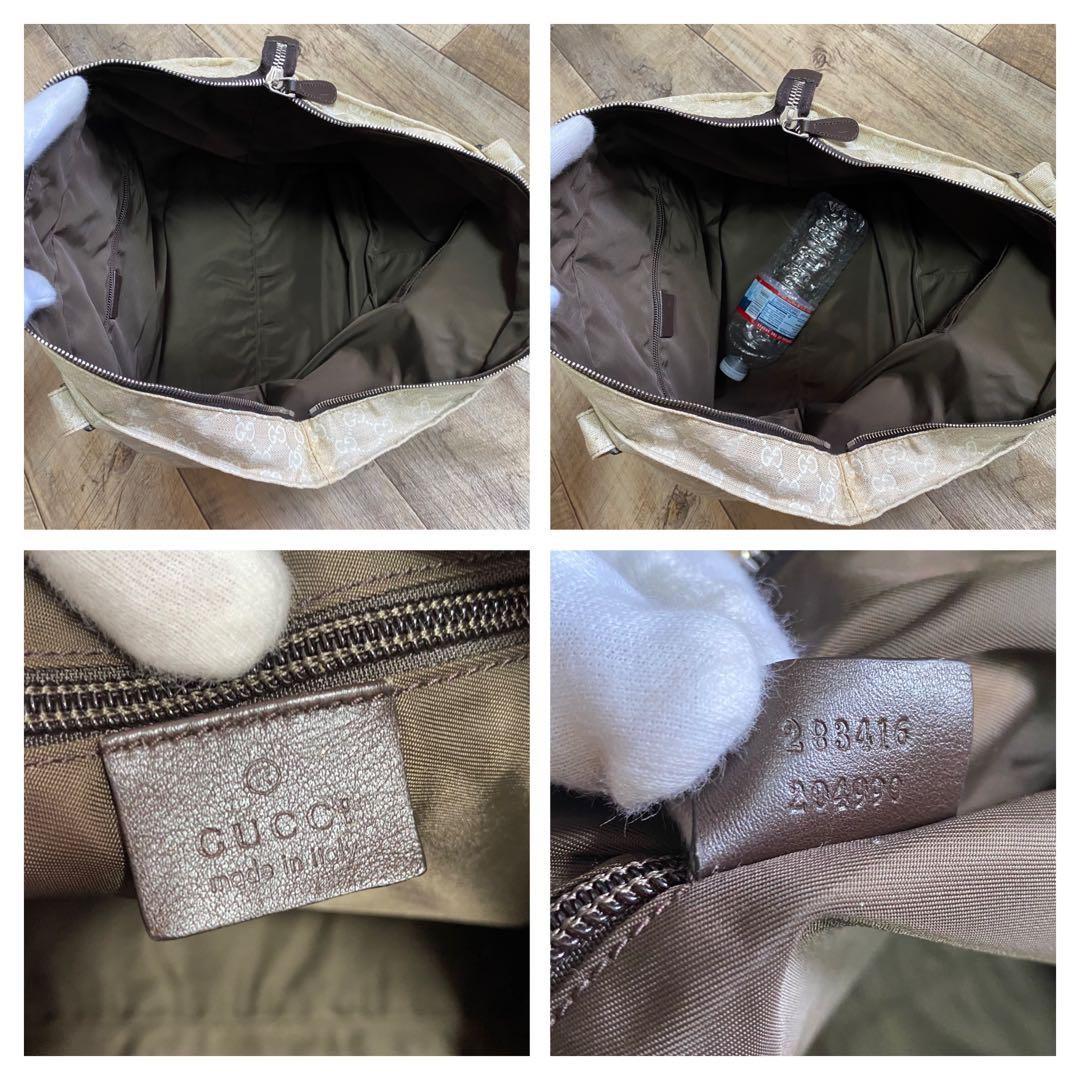 GUCCI Hand Bag Tote Purse GG Canvas Leather Beige Authentic