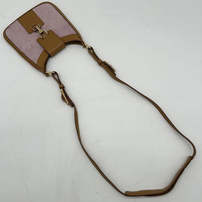 GUCCI Shoulder Bag Purse Leather Suede Light Brown Purple Authentic