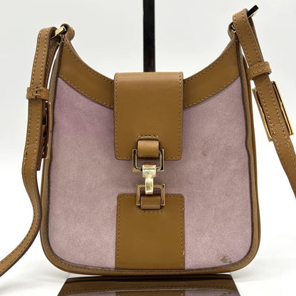 GUCCI Shoulder Bag Purse Leather Suede Light Brown Purple Authentic