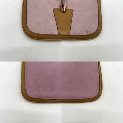GUCCI Shoulder Bag Purse Leather Suede Light Brown Purple Authentic