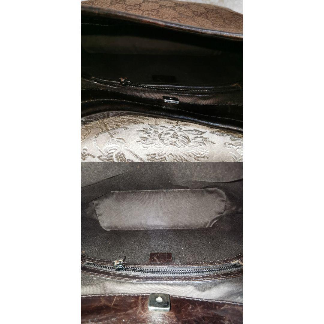 GUCCI Shoulder Bag Purse GG Canvas Leather Dark Brown Authentic