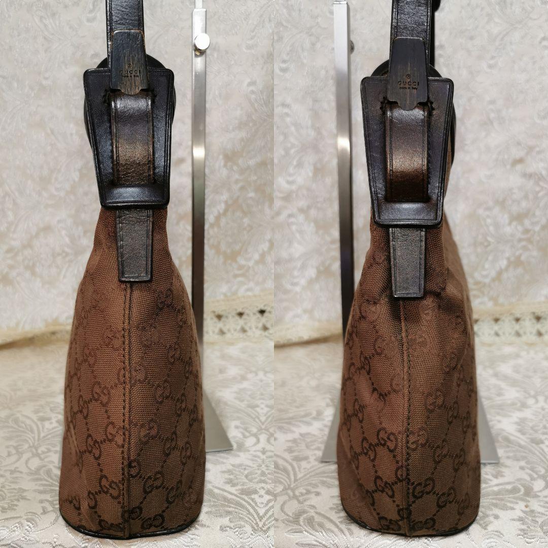 GUCCI Shoulder Bag Purse GG Canvas Leather Dark Brown Authentic