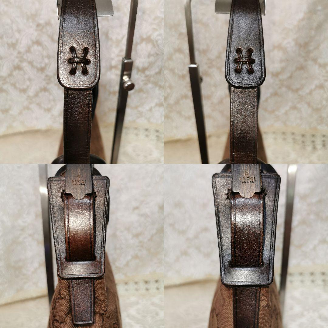GUCCI Shoulder Bag Purse GG Canvas Leather Dark Brown Authentic
