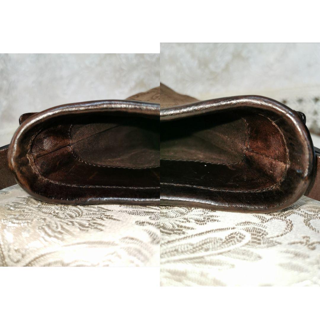 GUCCI Shoulder Bag Purse GG Canvas Leather Dark Brown Authentic