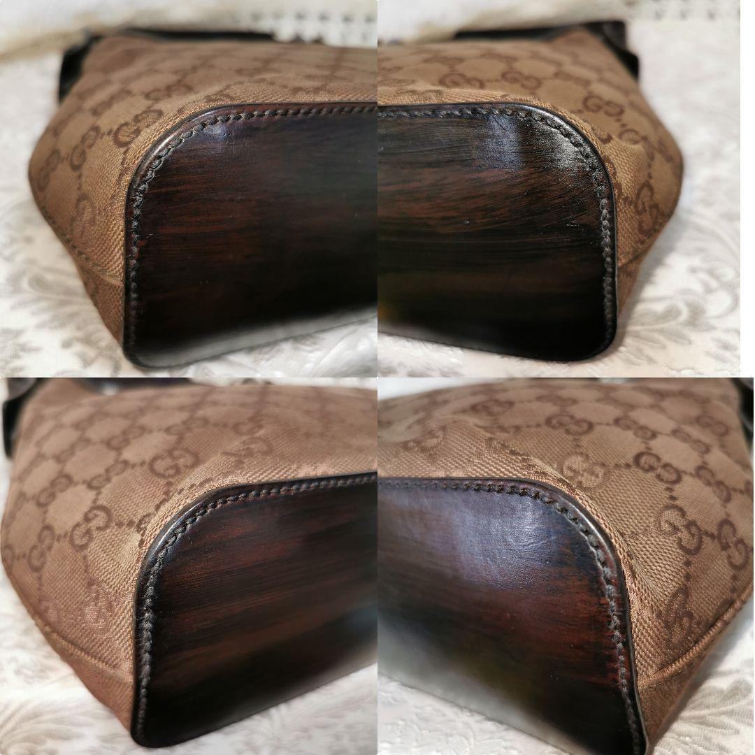 GUCCI Shoulder Bag Purse GG Canvas Leather Dark Brown Authentic