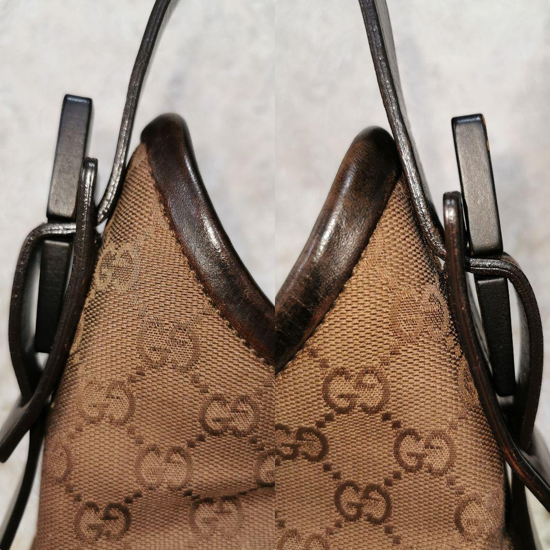 GUCCI Shoulder Bag Purse GG Canvas Leather Dark Brown Authentic