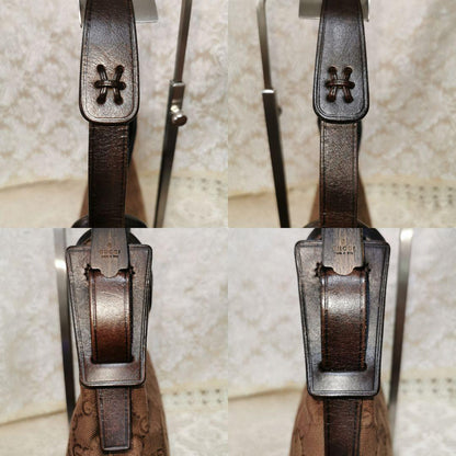 GUCCI Shoulder Bag Purse GG Canvas Leather Dark Brown Authentic