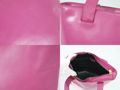 CELINE Hand Bag Tote Purse Leather Pink Authentic
