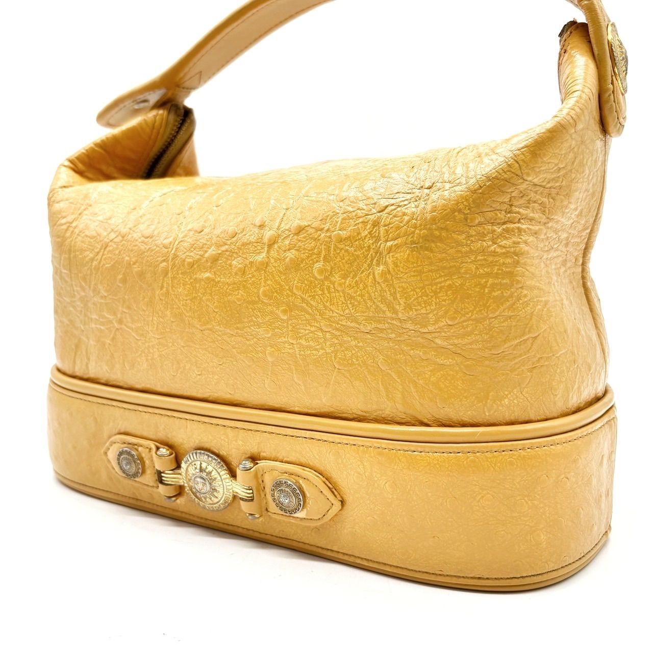 VERSACE Hand Bag Tote Purse Sunburst Leather Yellow Authentic