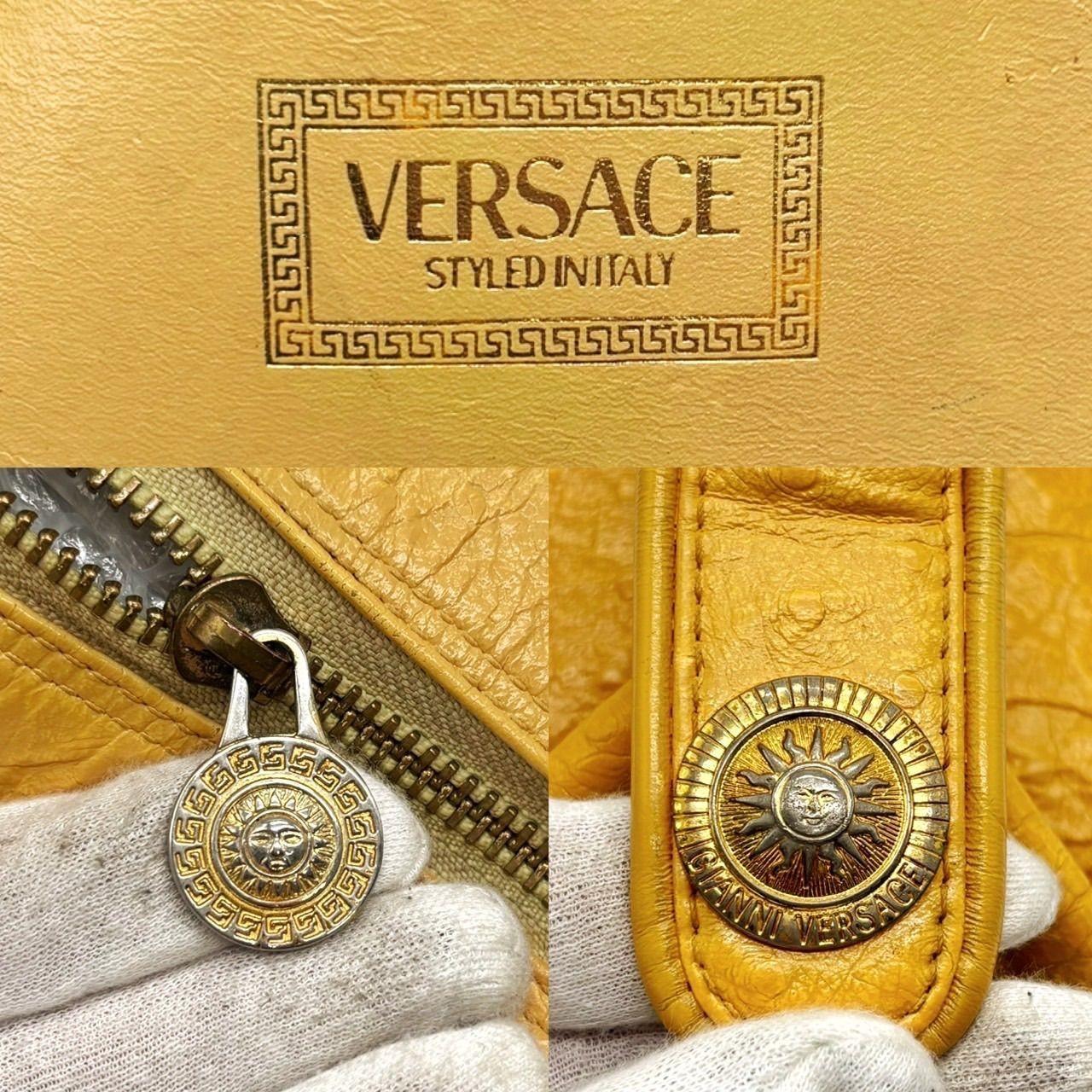 VERSACE Hand Bag Tote Purse Sunburst Leather Yellow Authentic
