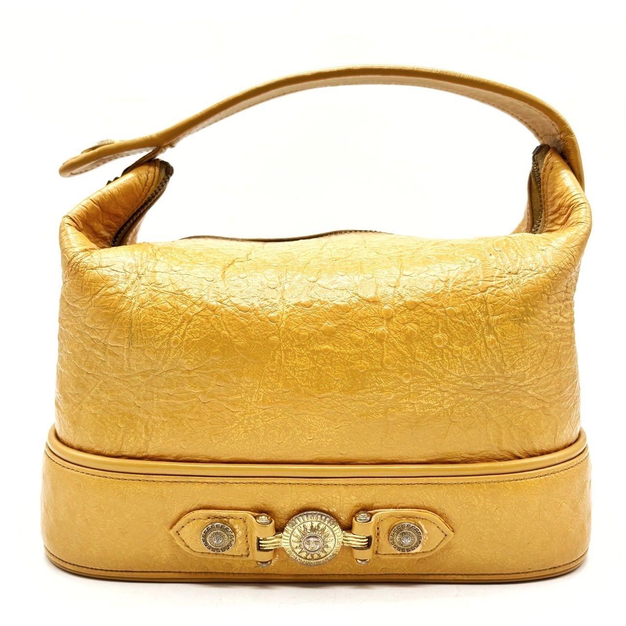 VERSACE Hand Bag Tote Purse Sunburst Leather Yellow Authentic