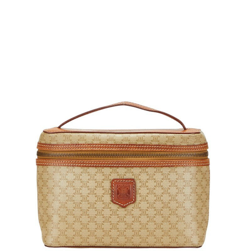 CELINE Vanity Hand Bag Tote Purse Macadam PVC Leather Beige Brown Authentic