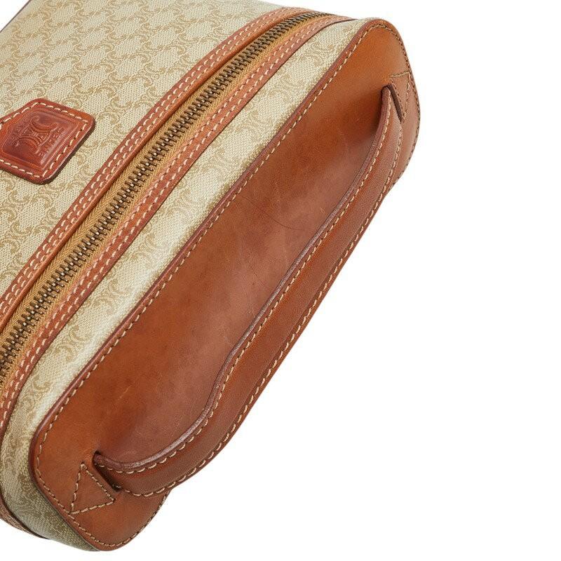 CELINE Vanity Hand Bag Tote Purse Macadam PVC Leather Beige Brown Authentic