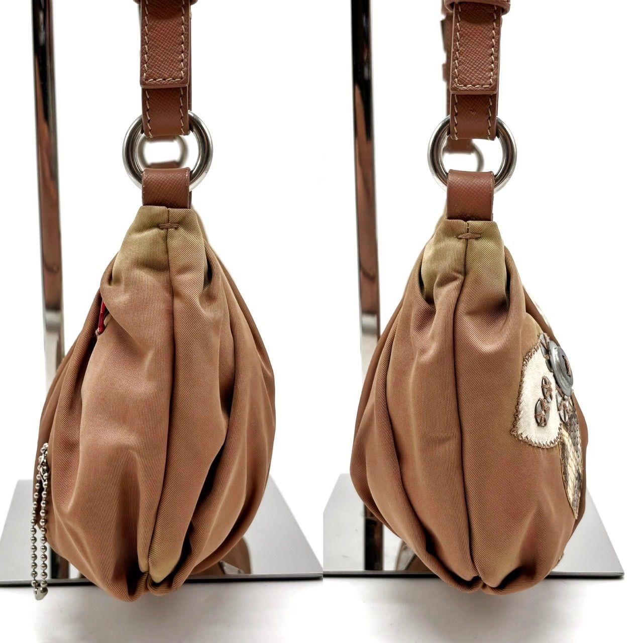 PRADA Hand Shoulder Bag Tote Purse Logo Nylon Leather Khaki Pink Authentic