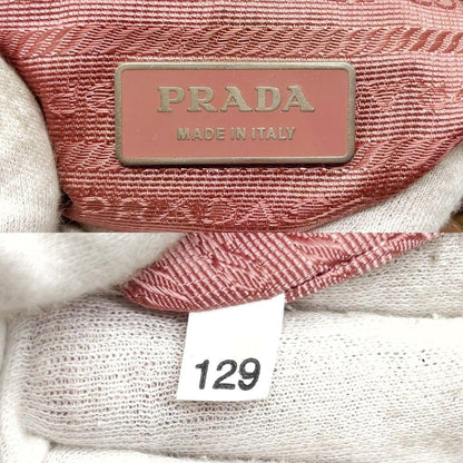 PRADA Hand Shoulder Bag Tote Purse Logo Nylon Leather Khaki Pink Authentic