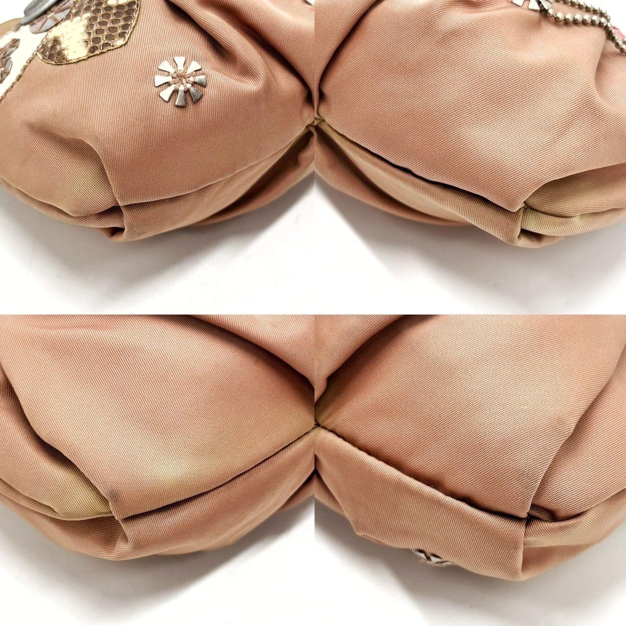 PRADA Hand Shoulder Bag Tote Purse Logo Nylon Leather Khaki Pink Authentic