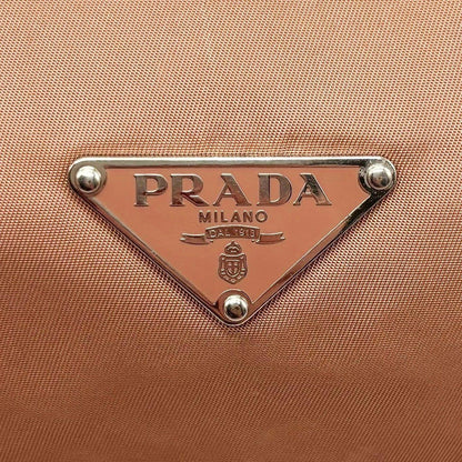 PRADA Hand Shoulder Bag Tote Purse Logo Nylon Leather Khaki Pink Authentic