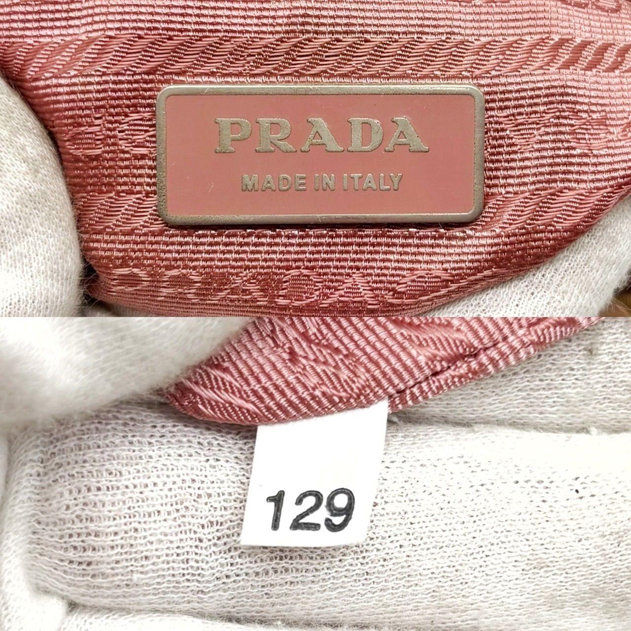 PRADA Hand Shoulder Bag Tote Purse Logo Nylon Leather Khaki Pink Authentic