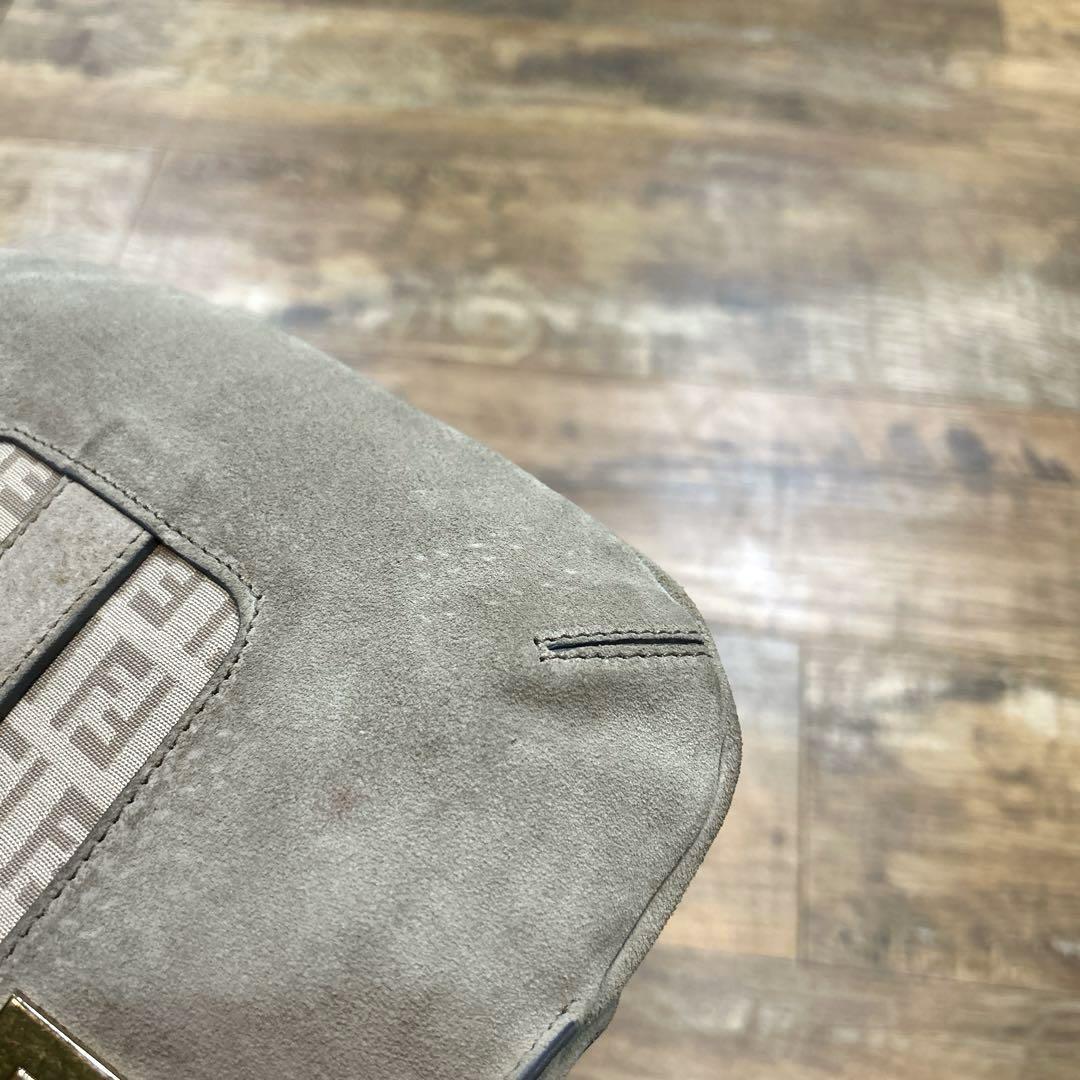 FENDI Hand Bag Tote Purse FF Zucca Zucchino Suede Gray Beige Authentic