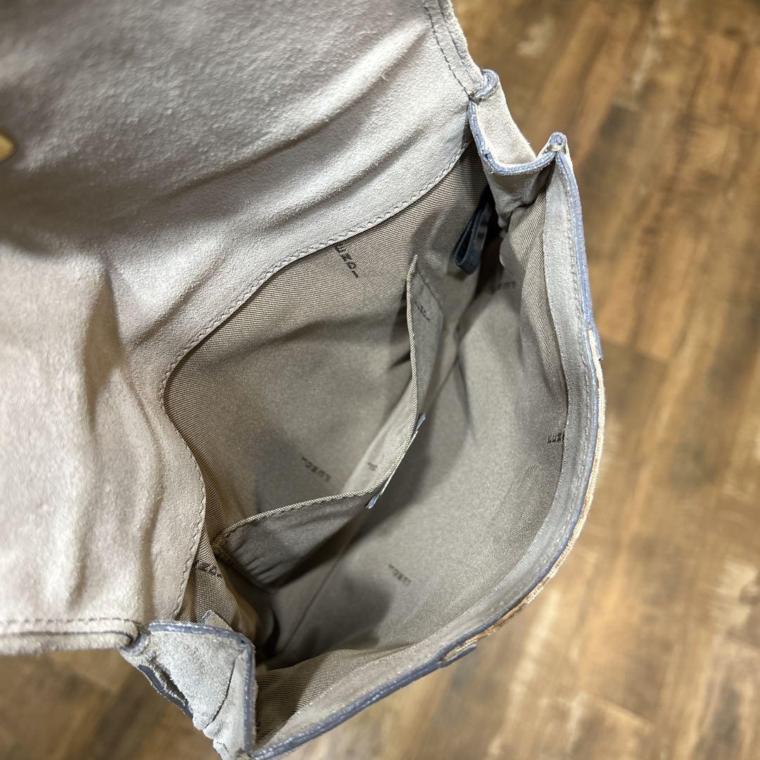 FENDI Hand Bag Tote Purse FF Zucca Zucchino Suede Gray Beige Authentic