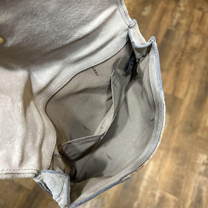 FENDI Hand Bag Tote Purse FF Zucca Zucchino Suede Gray Beige Authentic