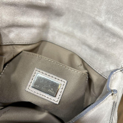 FENDI Hand Bag Tote Purse FF Zucca Zucchino Suede Gray Beige Authentic