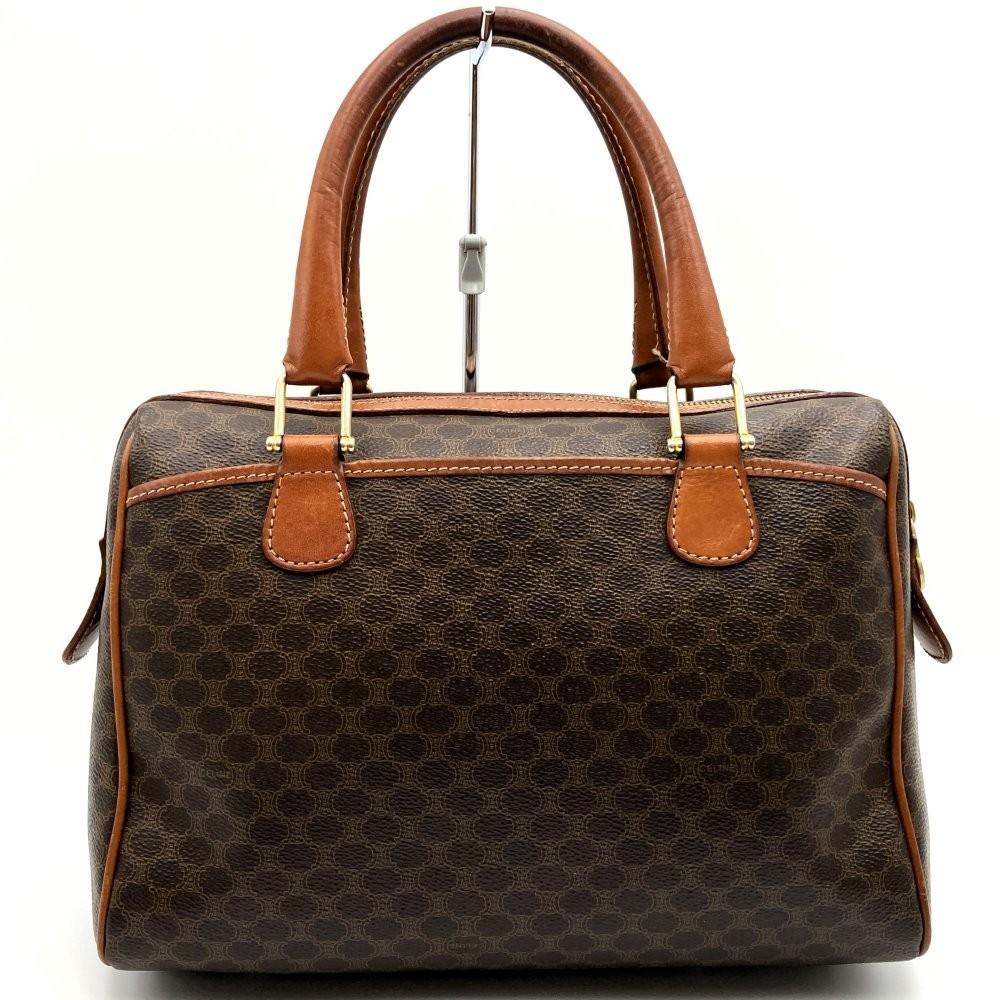 CELINE Hand Bag Tote Purse Macadam PVC Leather Brown Authentic