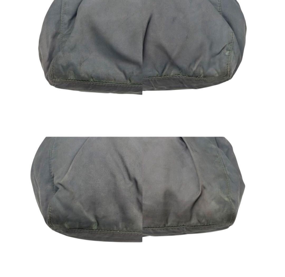 PRADA Hand Shoulder Bag Tote Purse 2way Logo Nylon Leather Gray Authentic