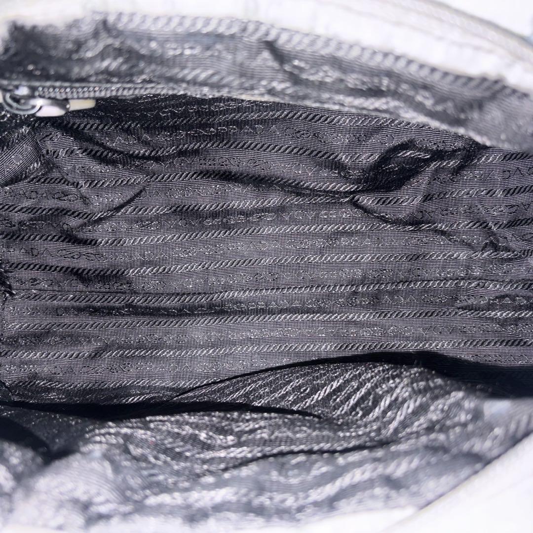 PRADA Hand Shoulder Bag Tote Purse 2way Logo Nylon Leather Gray Authentic