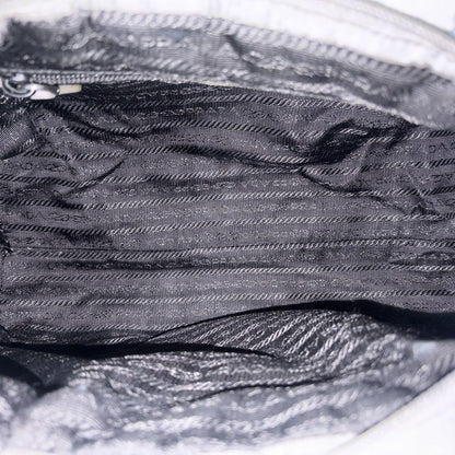 PRADA Hand Shoulder Bag Tote Purse 2way Logo Nylon Leather Gray Authentic